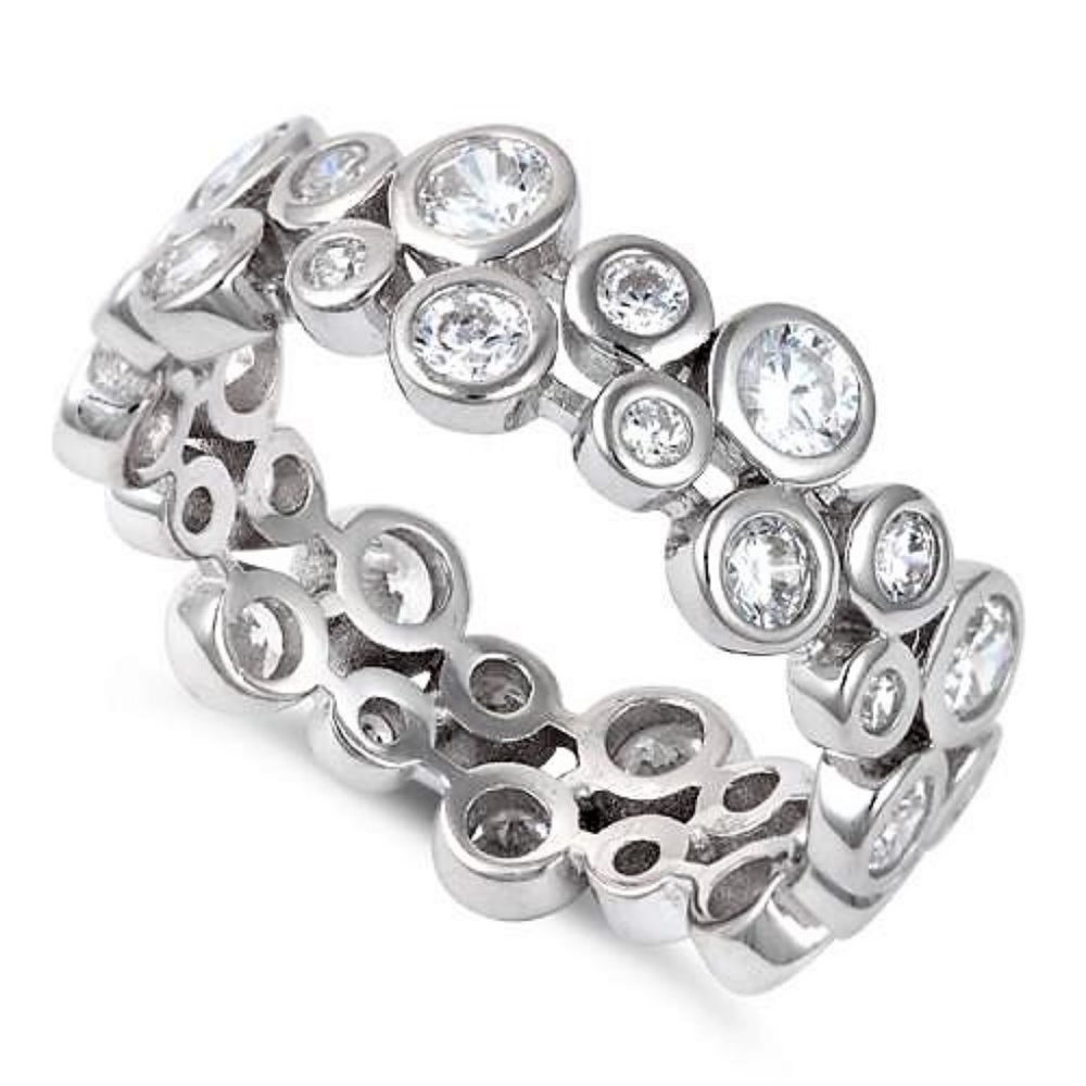 Solid 925 Silver and Cubic Zirconium Bubble Ring - Picture 2 of 6
